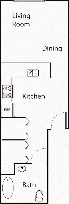 Floor plan for studio, 1 bath, 502 sqft